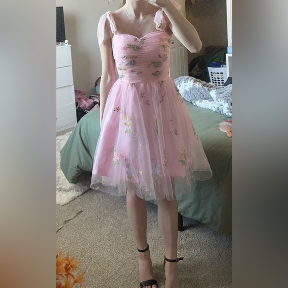 Amazon Dresses & Skirts - Pink Flower Embroidered Tulle Prom Dress